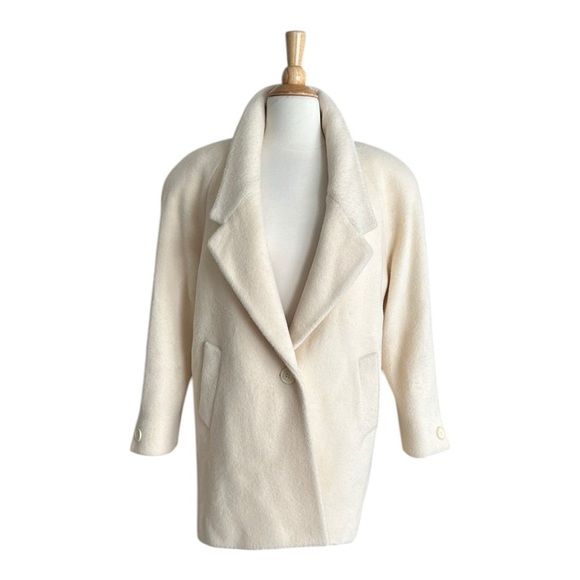 PAVILION Vintage 80s Cream Wool Cocoon Coat Union Made Minimalist Old Money LP - Picture 1 of 16